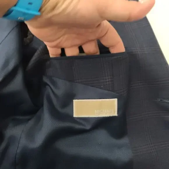 Michael Kors Men's wool navy blue plaid sports jacket 42S Formal Event wedding - Picture 9 of 13